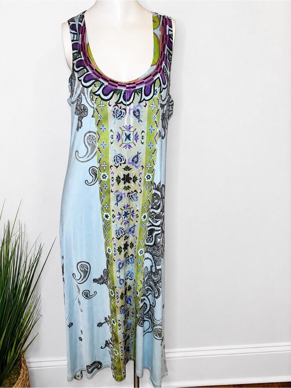 Oneworld Live & Let Live Boho Paisley Sleeveless Maxi Dress Size L